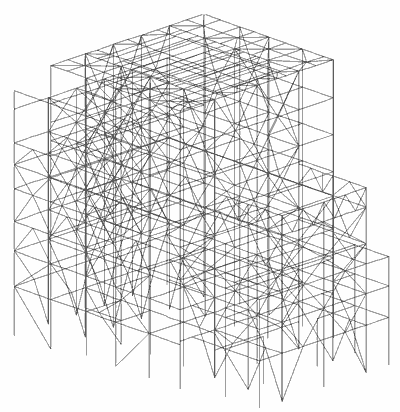 ボイラー指示架構3次元立体骨組解析モデル